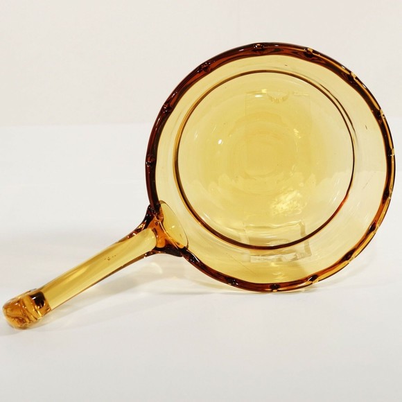 Vintage Amber Glass 5.5" Scalloped Edge Bowl With 4" Scroll Handle - Picture 5 of 9